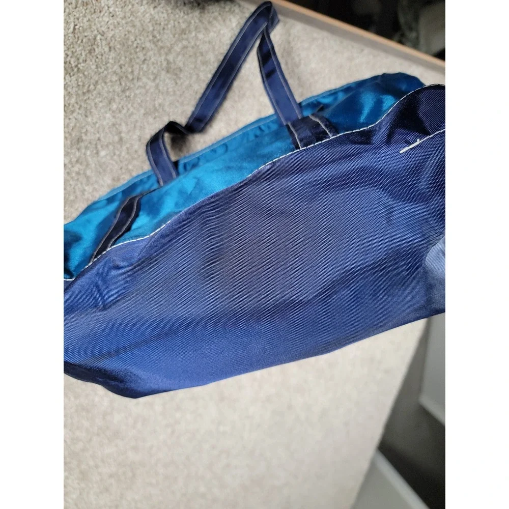 Vintage LL Bean Blue Nylon Tote Bag Blue Medium Everyday Lightweight Beach LOGO